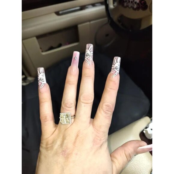 24-Piece Coffin Press On Nails Set Star Moon Sun Design - Picture 9 of 9